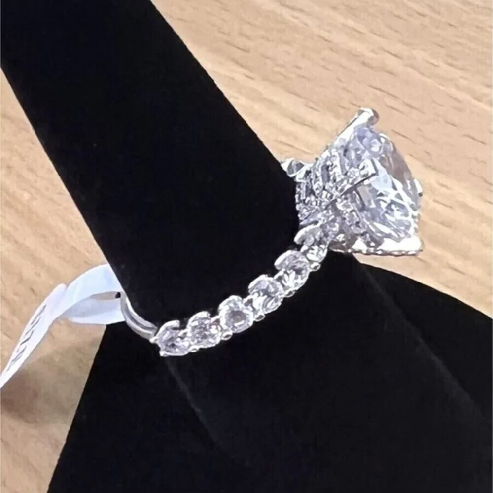 925 Sterling‎ Silver | CZ Luxury Solitaire Ring Women's Size 8 Rhodium Finish
